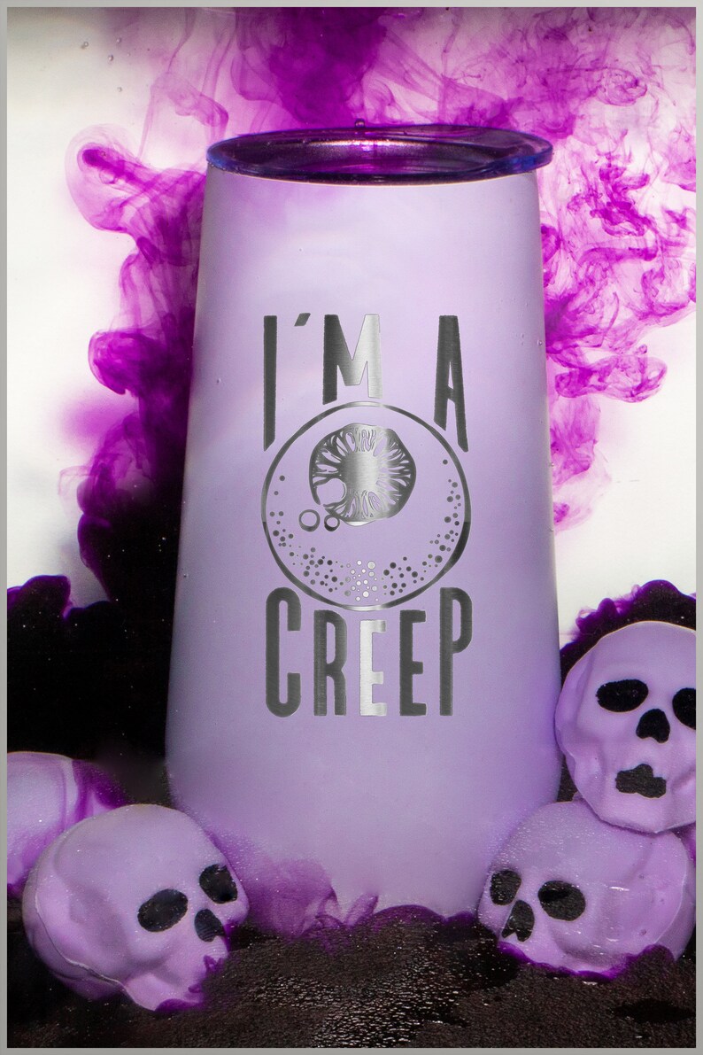Funny Engraved Halloween Mug Gift for Her Spooky Season Barware Halloween Coffee Cup Crime Lover Stainless Steel Travel Tumbler or Fall Cup I'm A Creep