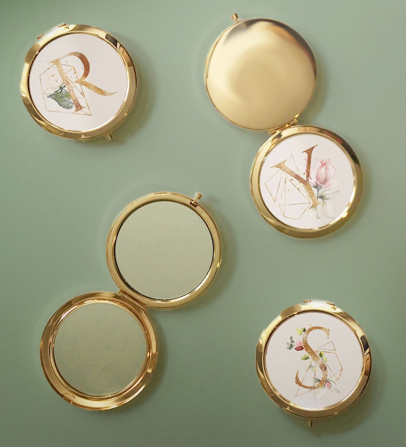 Rose Gold Compact Mirror Personalized Bridesmaid Compact Etsy