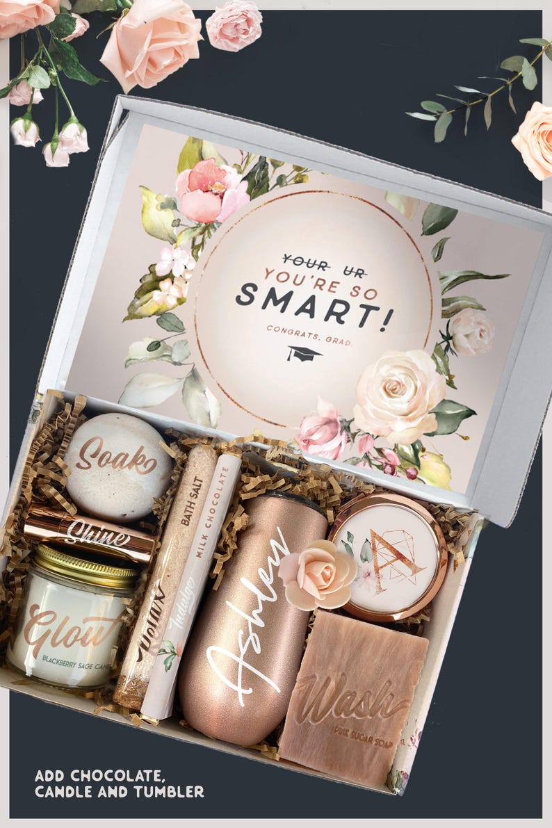 Time To Relax Graduation Spa Gift Set For Her, College Class of 2024 Graduation Gift Box for Best Friend, Daughter, Teacher or Student (GH1) Candle+Choc+12ozTumbler