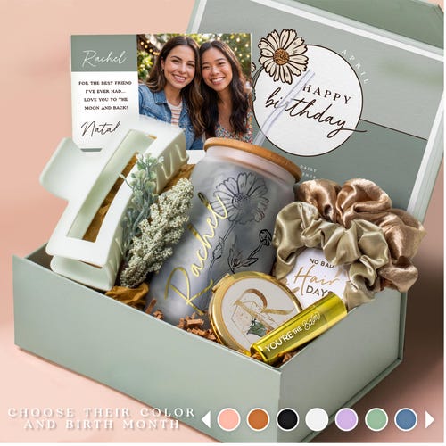 July or August Birth Flower Gift Box for Her, Birthday Month Idea, Personalized Birthday Set, Coffee Cup for Best Friend or Mom (HB3)