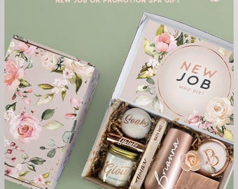 May include: A gift box set featuring a floral pattern, containing a bath bomb labeled Soak, a candle labeled Glow, a tube of bath salt, a rose gold tumbler personalized with the name Brianna, a small compact mirror with the letter B, and a bar of soap labeled Wash.
