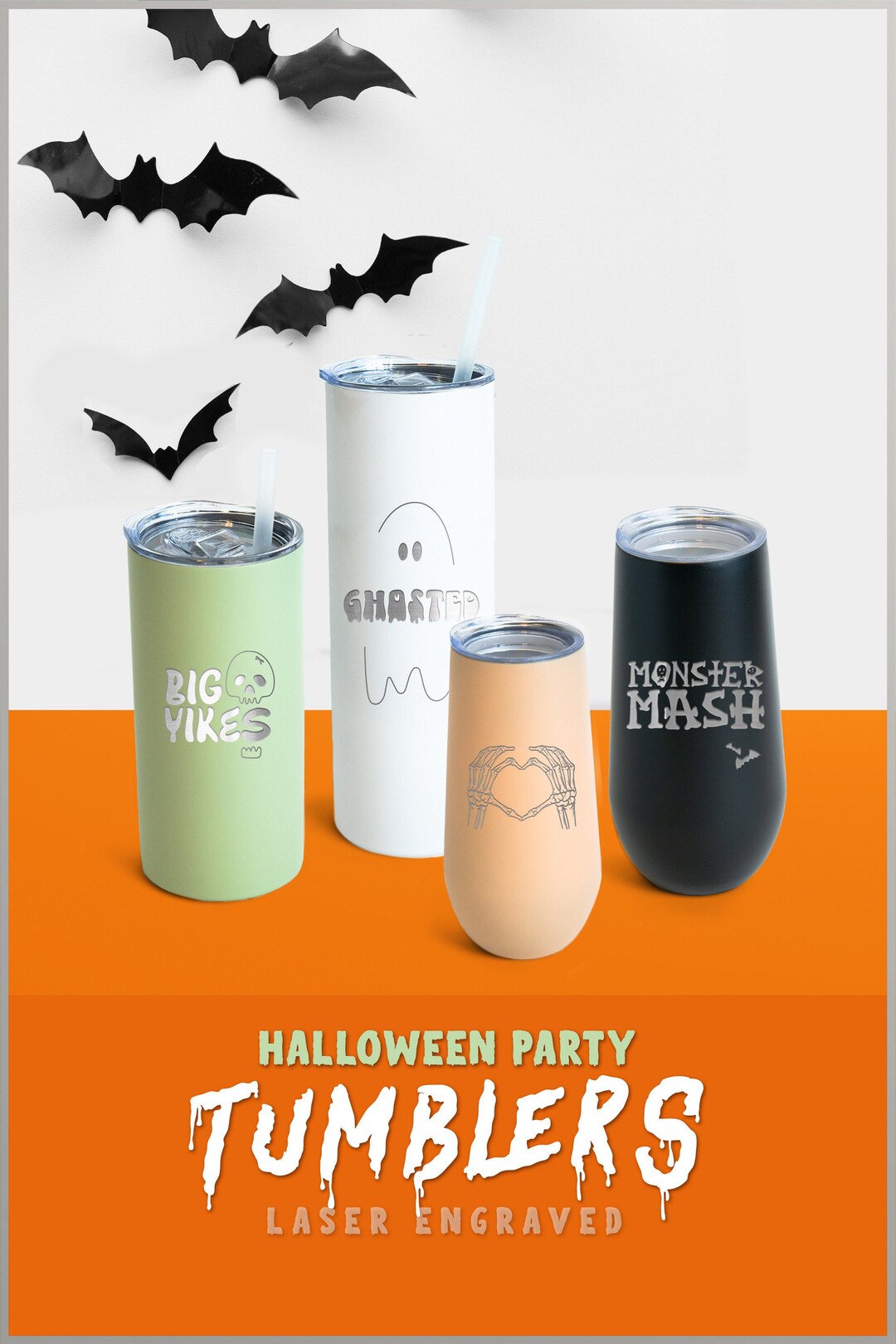 Cute Halloween Tumbler Gift for Her, Spooky Vibes Barware, Skeleton