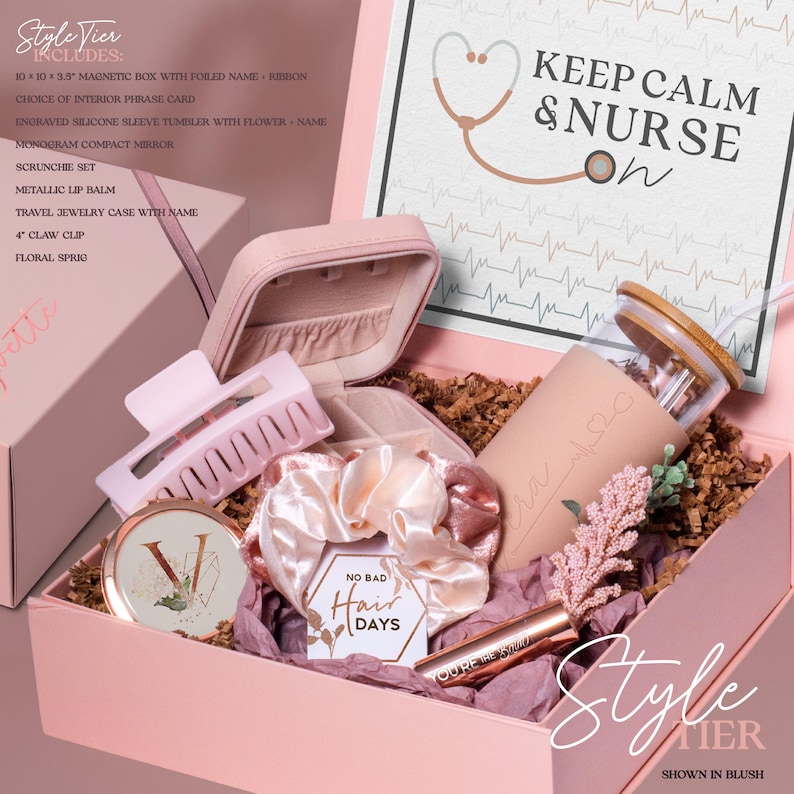 Best Nurse Ever Set for Coworker Friend, Nurses Week Gift Box, Bulk Nursing Staff, Thank You Staff, Preceptor, PA, NP, NCLEX, Gift Set (NS3) STYLE, Blush