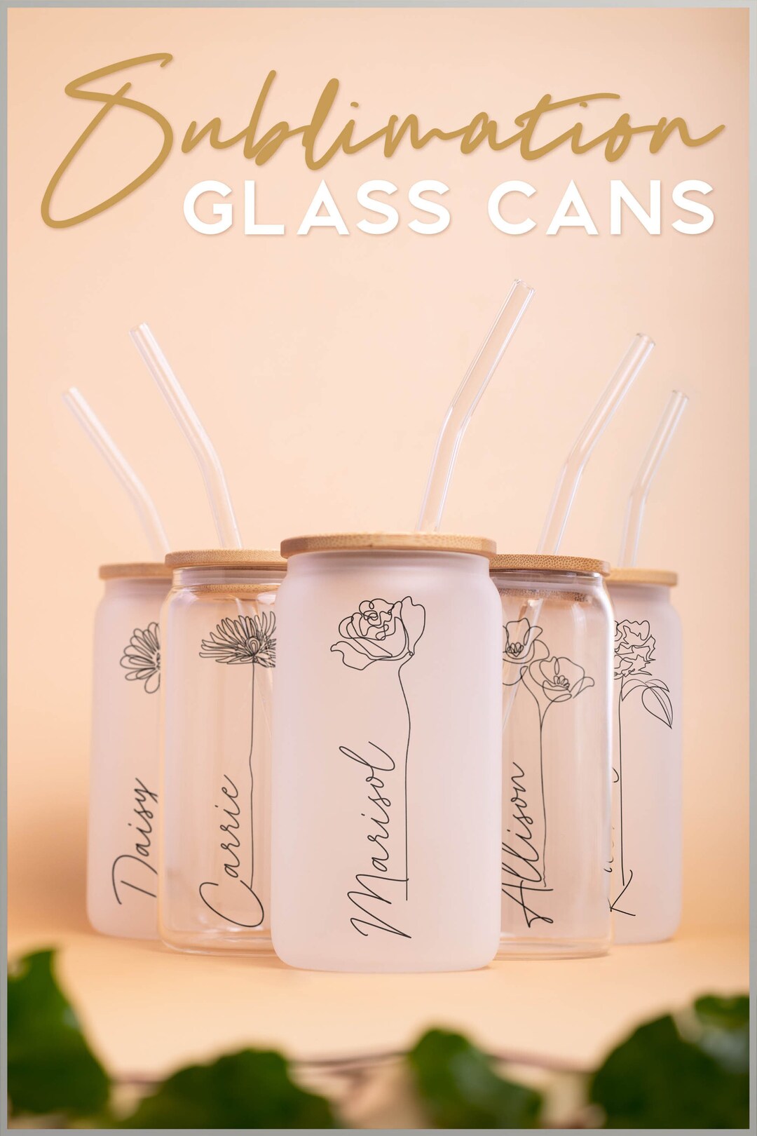 Personalized Boho Glass Can cup, Sublimation Frosted Glass Tumbler, Gifts  for her, Bridal Party Gift, Birthday gift