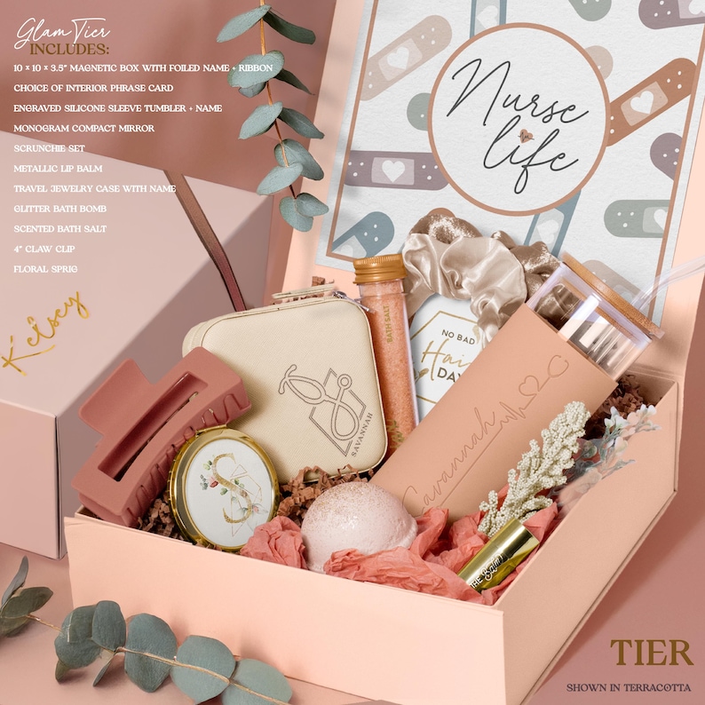 Best Nurse Ever Set for Coworker Friend, Nurses Week Gift Box, Bulk Nursing Staff, Thank You Staff, Preceptor, PA, NP, NCLEX, Gift Set (NS3) GLAM, Terracotta