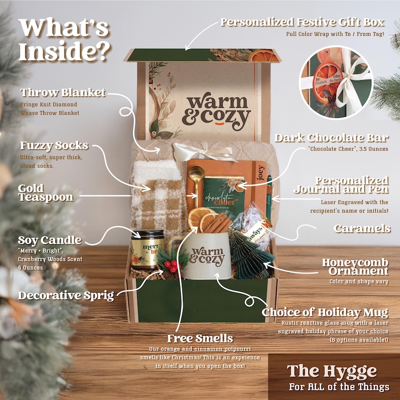 Personalized Hygge Christmas Gift Set With Custom Mug, Socks, Journal ...