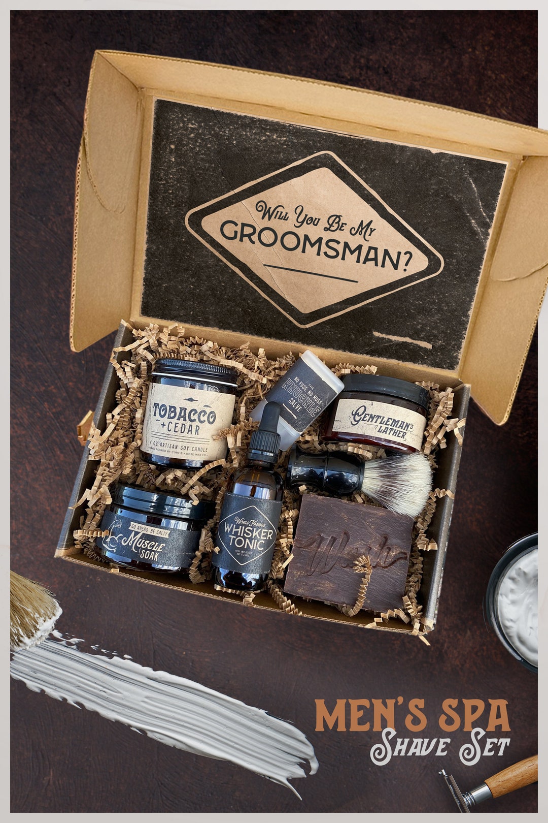 Groomsmen Proposal Box With Artisan Bath Goods and Flask, Groomsmen