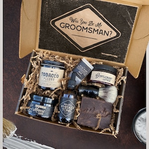 Groomsmen Proposal Gift Box with Artisan Goods and Flask, Groomsman Personalized Will You Be My Best Man, Bridesman or Godfather Box (GM1)