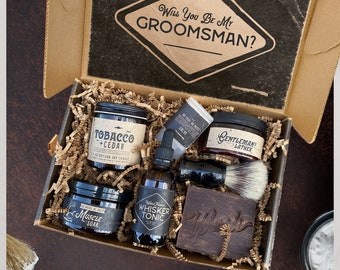Groomsmen Proposal Box with Artisan Bath Goods and Flask For Groomsmen Gift, Personalized Will You Be My Best Man Gift Box