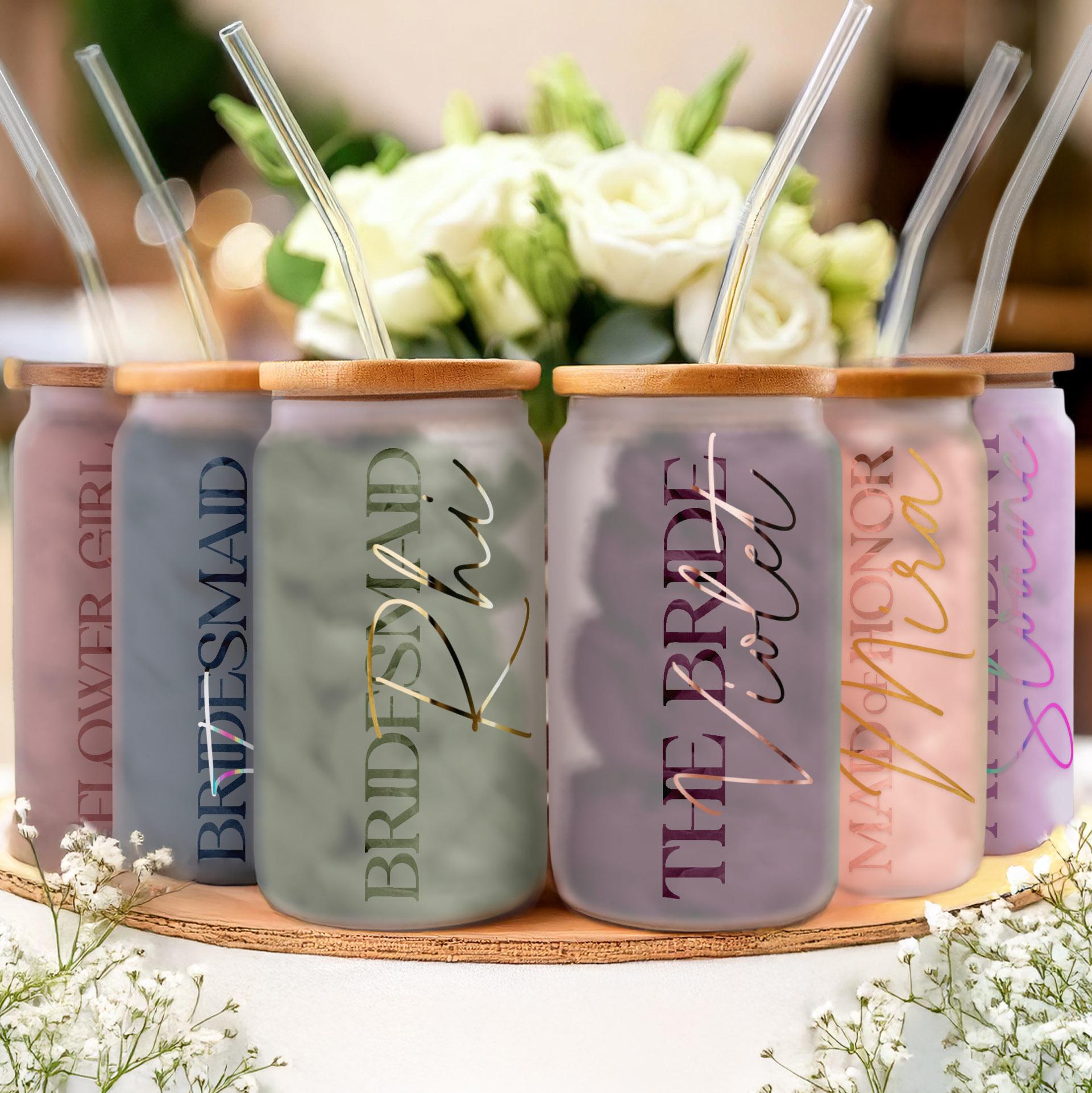 Elegant Frosted Tumbler For Bridesmaid Gifts, Frosted Glass Cup For Bridal Party Wedding Favors, Frosted Mugs for Bachelorette Party (FW1)