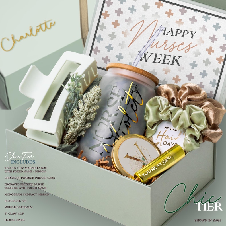 Best Nurse Ever Set for Coworker Friend, Nurses Week Gift Box, Bulk Nursing Staff, Thank You Staff, Preceptor, PA, NP, NCLEX, Gift Set (NS3) CHIC, Sage