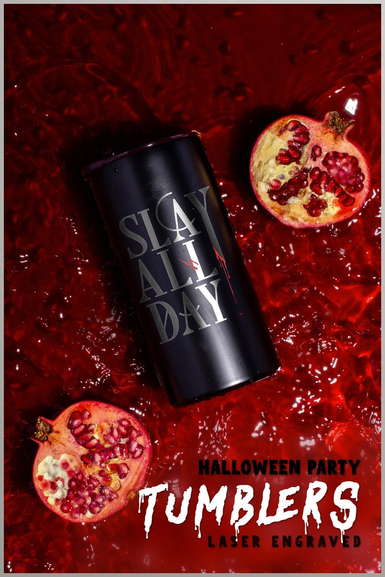 Funny Engraved Halloween Mug Gift for Her Spooky Season Barware Halloween Coffee Cup Crime Lover Stainless Steel Travel Tumbler or Fall Cup Slay All Day