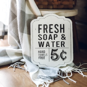 Bathroom Fresh Soap & Water Sign| Vintage Shaped Bathroom Sign| Bathroom Wall Decor| Bathroom Signs Farmhouse| Vintage Bathroom Decor