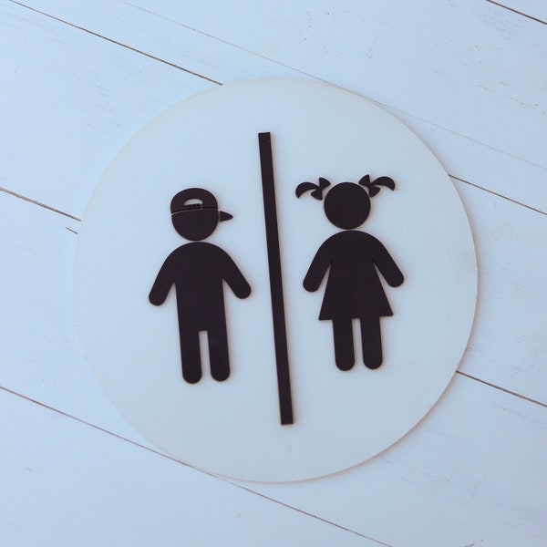 Kids Bathroom SIgn| Boy & Girl Bathroom Sign| Round Bathroom Sign| Laser cut Bathroom Sign