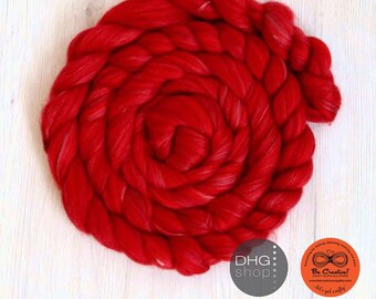 100g Extra Fine Merino Roving Wool - Red Blend - Wet Nuno Needle Felting Spinning Weaving Knitting Carding - Color Flamencoe