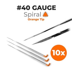 May include: A pack of 10 #40 gauge spiral needles with orange tips. The needles are designed for use with a variety of crafting projects.