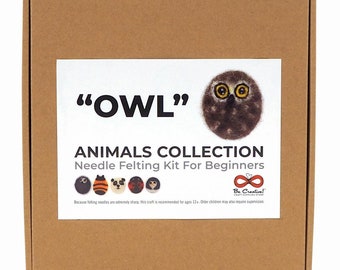 Kit de fieltro de aguja OWL - Colección de animales de fieltro de aguja – Kit para principiantes de fieltro de aguja – Kit de artesanía de regalo – Kit de lana con tarjeta - Kit de inicio