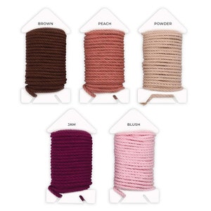 Cotton Macrame 4mm 3-Ply Ropes Set - 5 Colors - Macrame Supplies - Decorative Knot Work - Triple Strand Cord - Weaving - Knitting