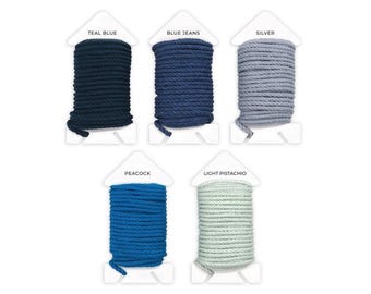 Cotton Macrame 4mm 3-Ply Ropes Set - 5 Colors - Macrame Supplies - Decorative Knot Work - Triple Strand Cord - Weaving - Knitting