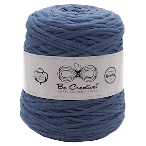 May include: A skein of blue cotton rope yarn, labelled "Be Creative!" Craft Supplies Store. The yarn is 100% cotton and is made with premium quality.