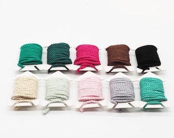 Cotton Macrame 4mm 3-Ply Ropes Set - 10 Colors - Macrame Supplies - Decorative Knot Work - Triple Strand Cord - Weaving - Knitting