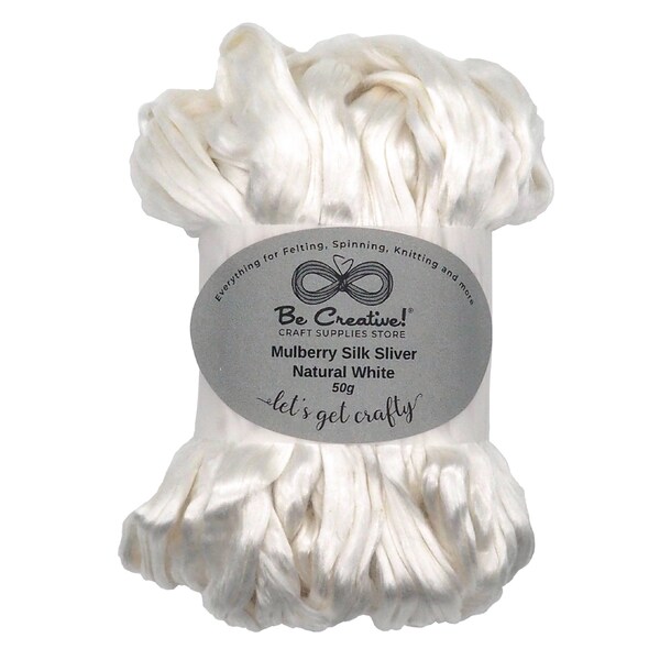 50g Mulberry Silk Sliver Natural Shiny White Undyed - Wet Felting - Nuno Felting - Spinning - Soapmaking - Papermaking