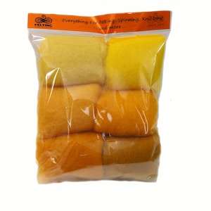 Felting Wool Kit, Carded Merino Wool Batts for Needle Felting Kit, Wet Dry Felting Spinning 26-29mic, 60g/2.1oz Yellow Palette Wool Felt Set