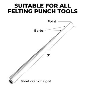 Puede incluir: Una aguja de fieltro plateada con un mango corto de manivela, p&uacute;as y una punta puntiaguda. La aguja mide 7,6 cm de largo.