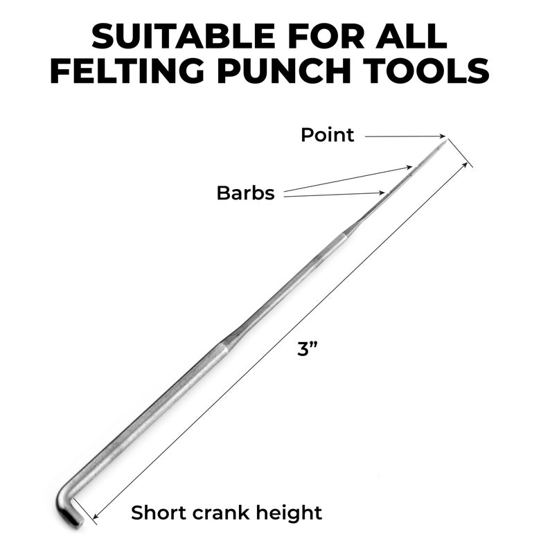 Puede incluir: Una aguja de fieltro plateada con un mango corto de manivela, p&uacute;as y una punta puntiaguda. La aguja mide 7,6 cm de largo.
