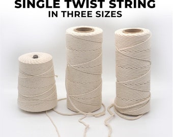 May include: Three spools of natural color single twist string in three sizes: 3 mm, 5 mm, and 7 mm.