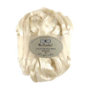 Tussah Silk Sliver 50g - Bleached White Wild Silk Roving for Soapmaking, Wet Nuno Felting, Spinning, Papermaking