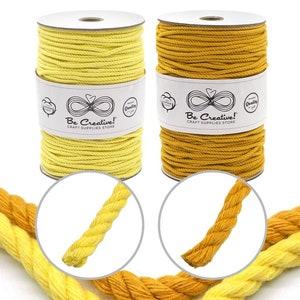 4mm 3-Ply Cotton Macramé Rope Yellow Palette – 150m (492ft) Cord for Wall Hangings, Plant Hangers, Weaving, Boho Décor & DIY Crafts