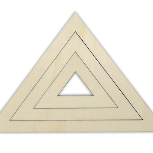 May include: Three concentric wooden triangles, each with a slightly different size, creating a layered effect. The triangles are made of light-colored wood and have a smooth, polished finish.