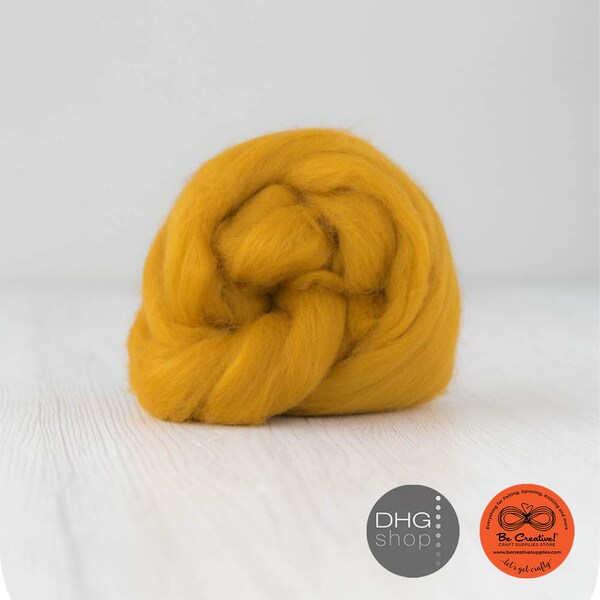 100g Extra Fine Merino Roving Wool Honey Gold for Wet Nuno Needle Felting Spinning Weaving Knitting, Color Saffron