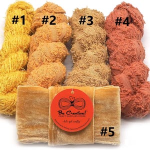 Kit de textiles mélangés jaune - fil de soie sari - ruban de coton à frisottis - ruban de velours - feutrage - macramé - filage - tricot - tissage - décoration