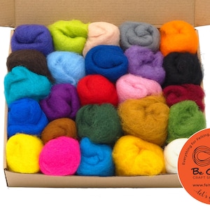 Needle Felting Kit 25 Colors Carded Wool - Needle Felting Starter Kit - Felting Wool Beginners Kit – Wet Felting - Felting Supplies