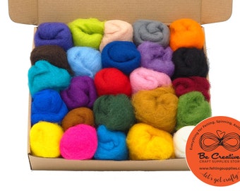 Needle Felting Kit 25 Colors Carded Wool - Needle Felting Starter Kit - Felting Wool Beginners Kit – Wet Felting - Felting Supplies