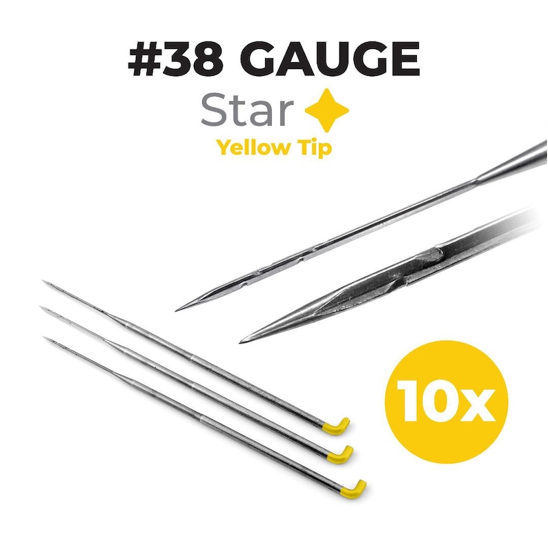 Puede incluir: Un paquete de 10 agujas Star de calibre #38 con punta amarilla. Las agujas son plateadas con una punta amarilla y est&aacute;n dise&ntilde;adas para usarse con una m&aacute;quina de coser.