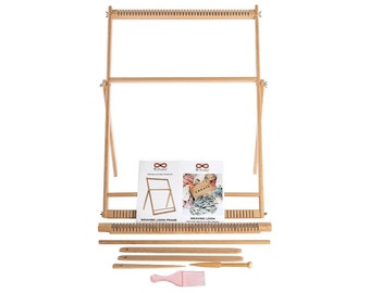 Adjustable Weaving Loom – 27.5”H x 19.5”W Wooden Frame with Stand – For Intermediate Waivers and Beginners - Weaving Tools