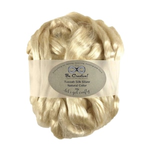 Tussah Silk Sliver 50g - Natural Honey Wild Silk Roving for Soapmaking, Wet Nuno Felting, Spinning, Papermaking