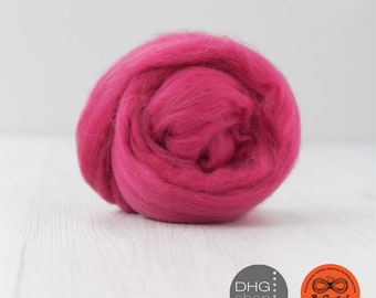 100g Extra Fine Merino Roving Wool Hot Pink Magenta Fuscia for Wet Nuno Needle Felting Spinning Weaving Knitting, Color Raspberry