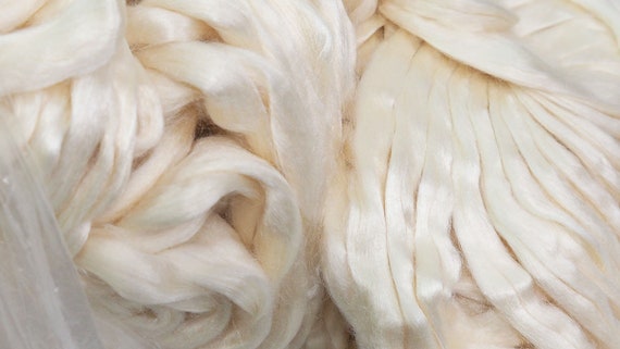 Pure Tussah Silk Natural White Cream Felting Spinning Paper Making 50g