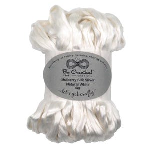 Mulberry Silk Sliver 50g – Shiny White Fiber for Felting, Spinning, Dyeing, Soapmaking, Weaving, Paper Crafts – Soft Silk Roving