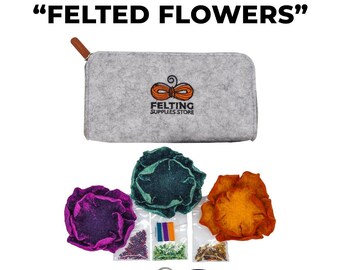 DIY Art Craft Kit FLOWERS - Fashion Craft Gift Kit - Craft Beginners Kit – Unique Felted Wool Brooches Or Hair Ties - Felting Supplies Store