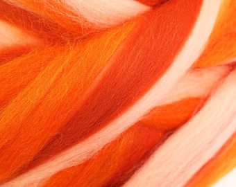 100g Fine Merino Wool Orange Carrot Peach Blend Roving for Wet Nuno Needle Felting Spinning Weaving Knitting, Color 1153
