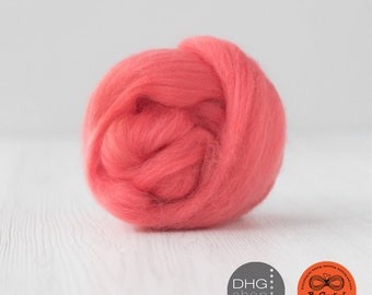 100g Extra Fine Merino Roving Wool Pink Coral Salmon for Wet Nuno Needle Felting Spinning Weaving Knitting, Color Coral