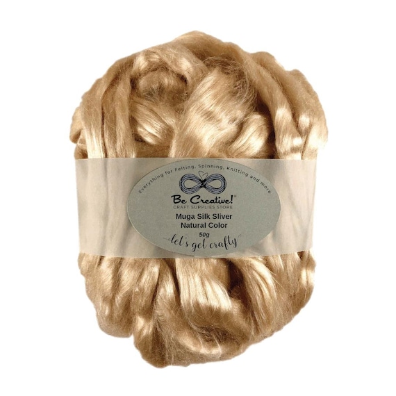 Muga Silk Sliver 50g AAA Grade - Natural Golden Wild Silk Roving for Nuno Wet Felting, Spinning, Weaving, Luxury Crafts