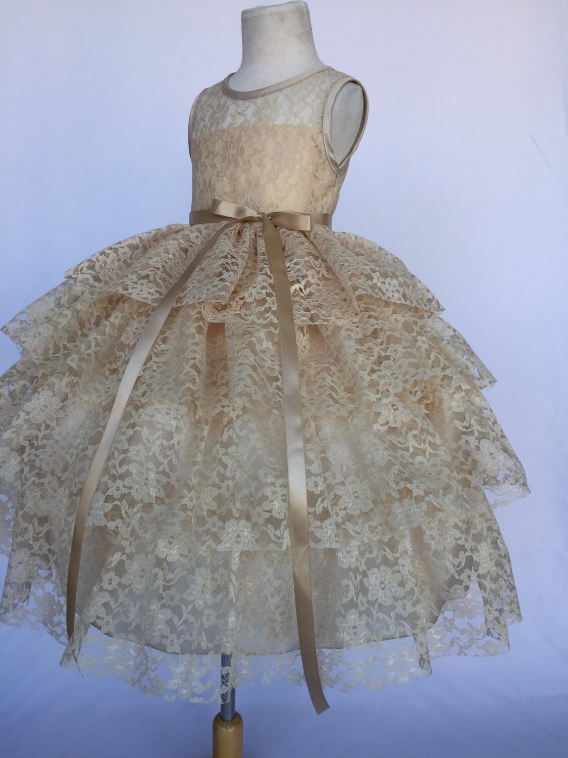 Champagne Lace Ruffle Flower Girl Dress Wedding Bridesmaid Etsy