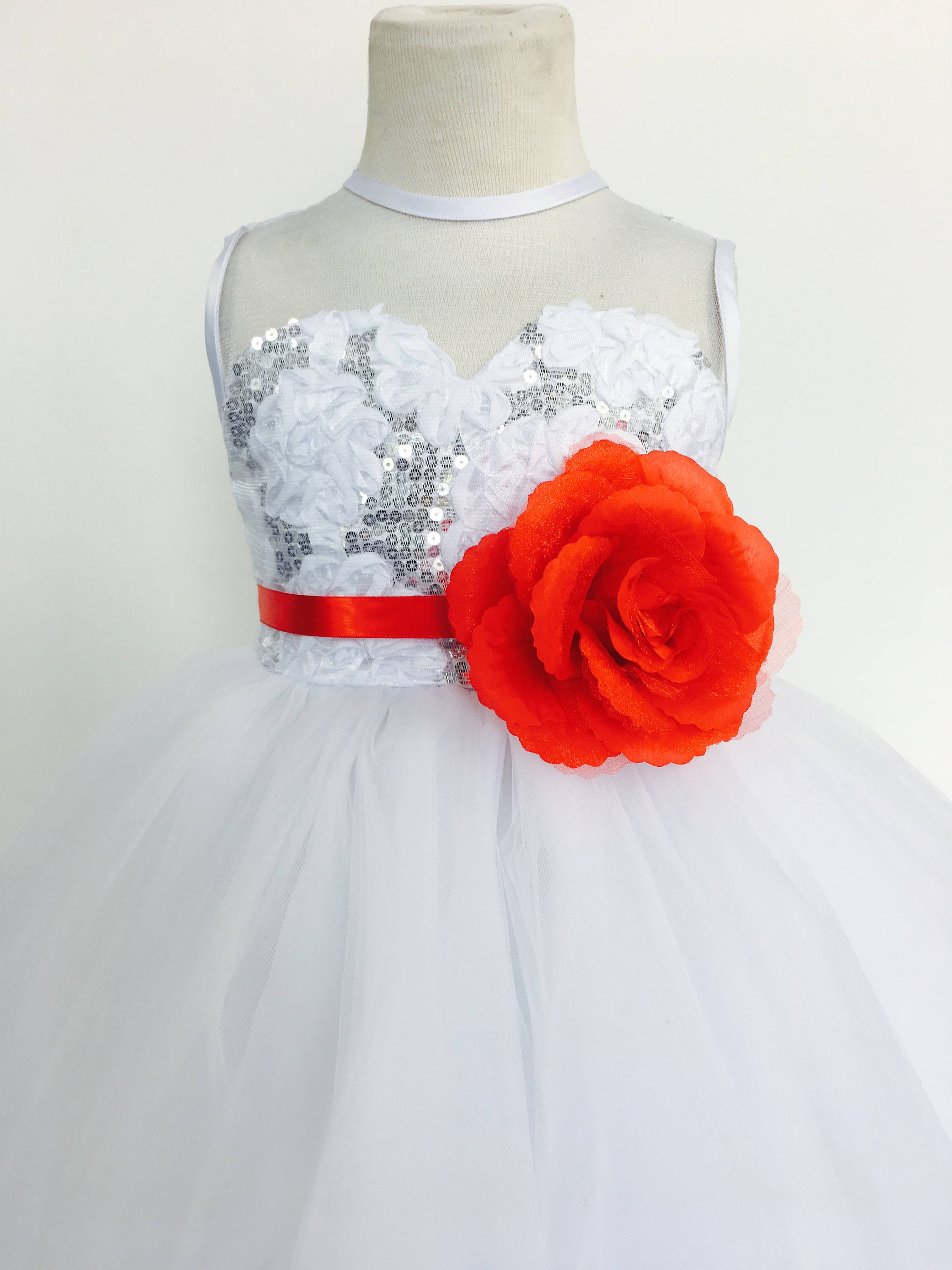 White 4 Layer Tulle Dress Heart Shaped Top Red Floral Belt | Etsy