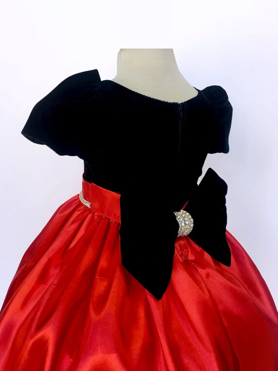 Size 14-16 XL Short Sleeve Sequins Bow Girls Red Velvet Dress